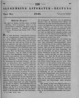 Bertheau, E.: Das Buch der Richter und Ruth. Leipzig: Weidmann 1845 Auch u. d. Titel: Kurzgefasstes exegetisches Handbuch zum Alten Testament. Lfg. 6.