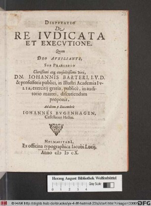 Disputatio De Re Iudicata Et Executione