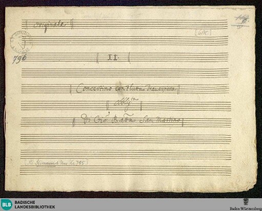 Concertino - Mus. Hs. 796 : fl, vl (2), vlc; C; GroF 807 BelH deest FarinaS 2004 3
