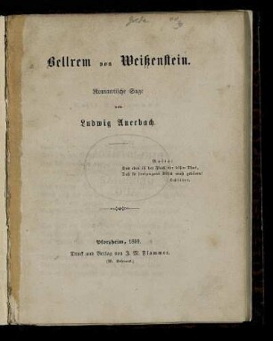 Bellrem von Weißenstein : romantische Sage