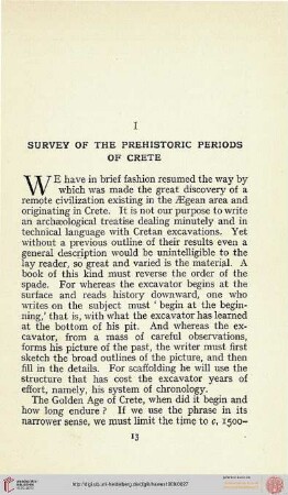 I. Survey of the prehistoric periods of Crete