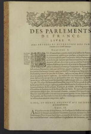Des parlements de France. Livre V.