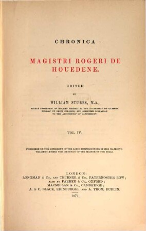 Chronica magistri Rogeri de Houedene. Vol.IV