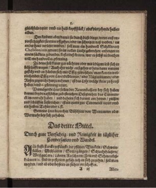 Das dritte Mittel. Durch gute Vorsichtig: und Reinigkeit in täglicher Conversation und Wandel