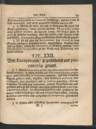 Tit. XXII. Von Exceptionen, so zerstöhrlich und peremtoriae genant.