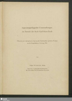 Ingenieurgeologische Untersuchungen im Bereich der Stadt Karl-Marx-Stadt