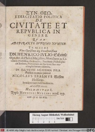 Exercitatio Politica De Civitate Et Republica In Genere