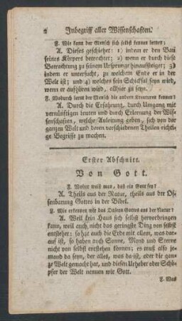 Erster Abschnitt. Von Gott.