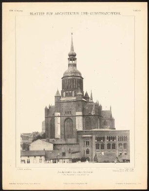 Marienkirche, Stralsund: Ansicht von Westen (aus: Blätter für Architektur und Kunsthandwerk, 8. Jg., 1895, Tafel 65)