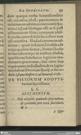 De Filiorum Adoptivorum successione. §. 6