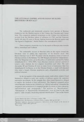 The Ottoman Empire And Russian Muslims: Brothers Or Rivals?