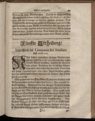 Fünffte Abtheilung/ begreiffend die Lineamenta der Annalium des medii aevi.