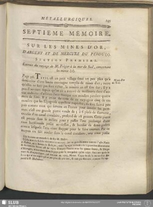 Septieme Mémoire. Sur Les Mines D'Or, D'Argent Et De Mercure Du Pérou