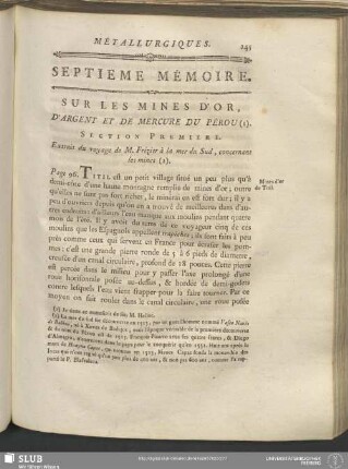 Septieme Mémoire. Sur Les Mines D'Or, D'Argent Et De Mercure Du Pérou