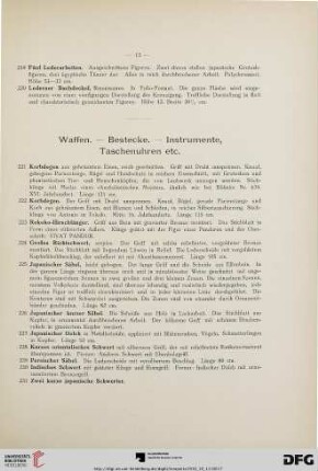 Waffen.- Bestecke. Instrumente, Taschenuhren etc.(Nr. 221-270)