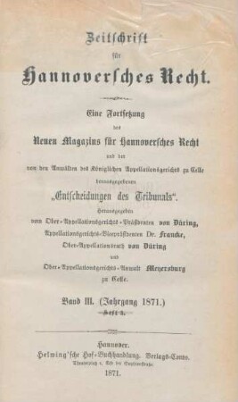 3.1871: Zeitschrift für hannoversches Recht