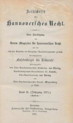 3.1871: Zeitschrift für hannoversches Recht