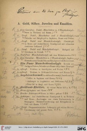 A. Gold, Silber, Juwelen und Emaillen (Nr. 1- 125)