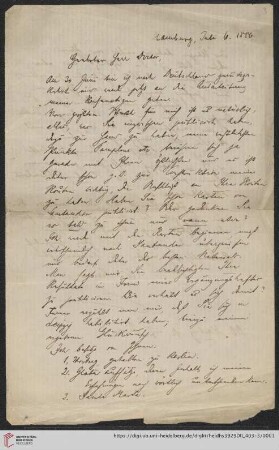 Nachlass Alfred Hettner, Eingegangene Briefe, Korrespondenz Wilhelm Sievers/Alfred Hettner: Brief von Wilhelm Sievers an Alfred Hettner