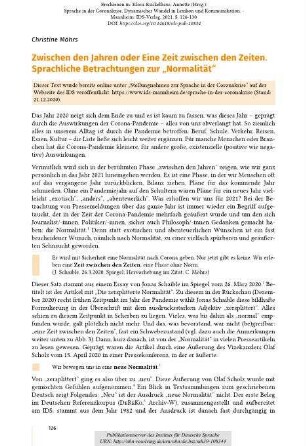 Zwischen den Jahren oder Eine Zeit zwischen den Zeiten. Sprachliche Betrachtungen zur „Normalität“