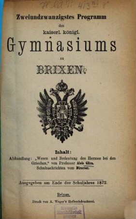 Programm des KK Gymnasiums zu Brixen, 22. 1872