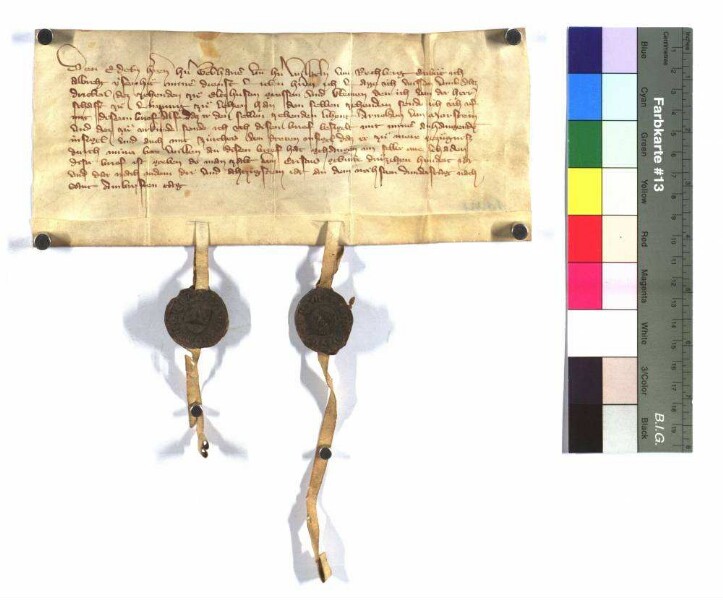 Albrecht Ysenhut sendet Gebhard und Wilhelm von Rechberg auf 1/3 des großen und kleinen Zehenten zu Elzhausen, das Lehen ist von Limpurg, und bittet sie, denselben Zehenten Arnold von Morstein zu leihen