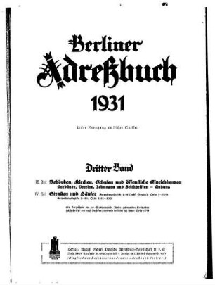 Berliner Adreßbuch 1931 Dritter Band