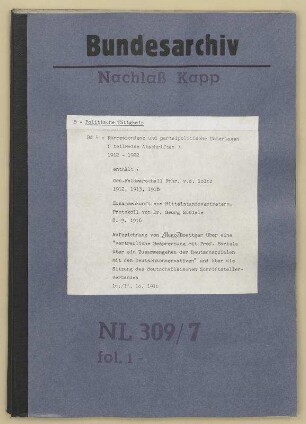 Korrespondenz und parteipolitische Unterlagen (teilweise Abschriften)