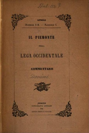 Il Piemonte nella Lega Occidentale commentarii