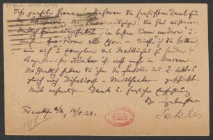 Brief an B. Schott's Söhne : 14.08.1921