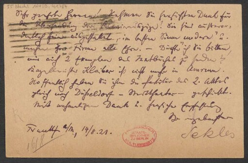 Brief an B. Schott's Söhne : 14.08.1921