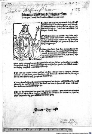 Ain newes Lied von Künig Karolus in dem thon. Von erst so wöll mir loben. Maria die raine mayd.