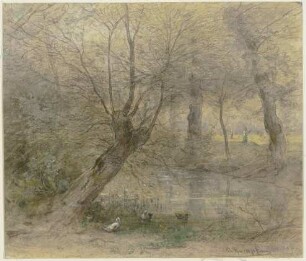 Partie von der Nied in der Nähe des Brentano'schen Parkes in Rödelheim, von Enten belebt