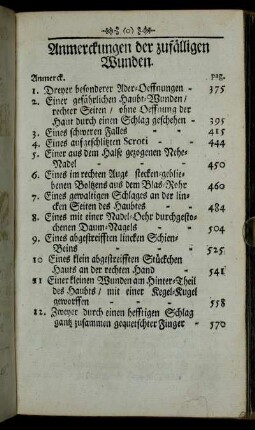 Anmerckungen der zufälligen Wunden.