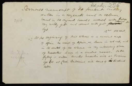 Zettel mit Notizen zur Hs., engl. (Anfang 20. Jh.)