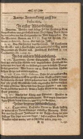 Kurtze Anmerckung auff die Felicitas.