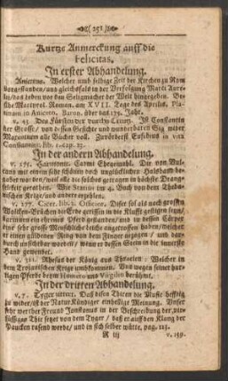 Kurtze Anmerckung auff die Felicitas.
