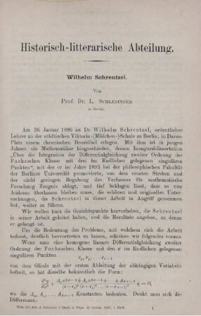 Historisch - litterarische Abteilung. Wilhelm Schrentzel.