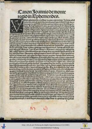 Canon Joannis de monte regio in Ephemerides