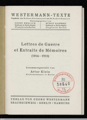 Lettres de guerre et extraits de mémoires (1914-1918)