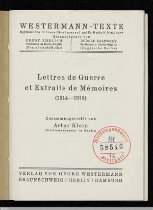 Lettres de guerre et extraits de mémoires (1914-1918)