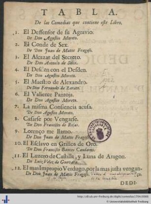 Tabla De Las Comedias que contiene este Libro.