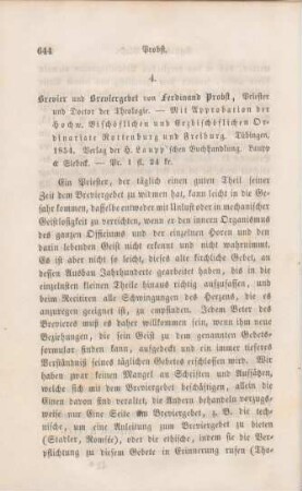 644-654 [Rezension] Probst, Ferdinand, Brevier und Breviergebet