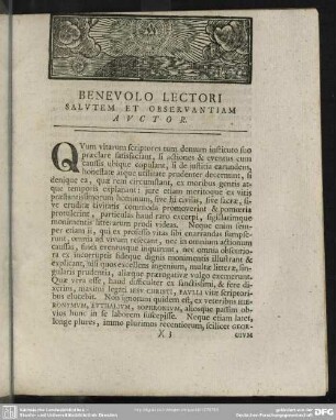 Benevolo Lectori Salutem Et Observantiam Autor