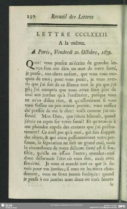 Lettre CCCLXXXII. A la même. A Paris, Vendredi 20. Octobre, 1679
