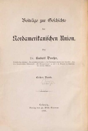 Beiträge zur Geschichte der Nord-Amerikanischen Union, 1