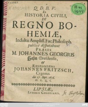 Ex Historia Civili, De Regno Bohemiae