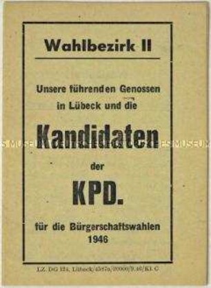 Propagandaschrift der KPD Lübeck zu den Bürgerschaftswahlen 1946
