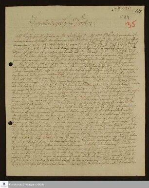 Brief von Johann Ernst Bergmann an Georg Christian Knapp über seine geistliche Arbeit in Ebenezer und Savannah sowie das Recht des Waisenhauses Halle am Rabenhorstschen Nachlaß.