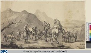 Hirten mit aufsteigendem Pferd an einem Fluss